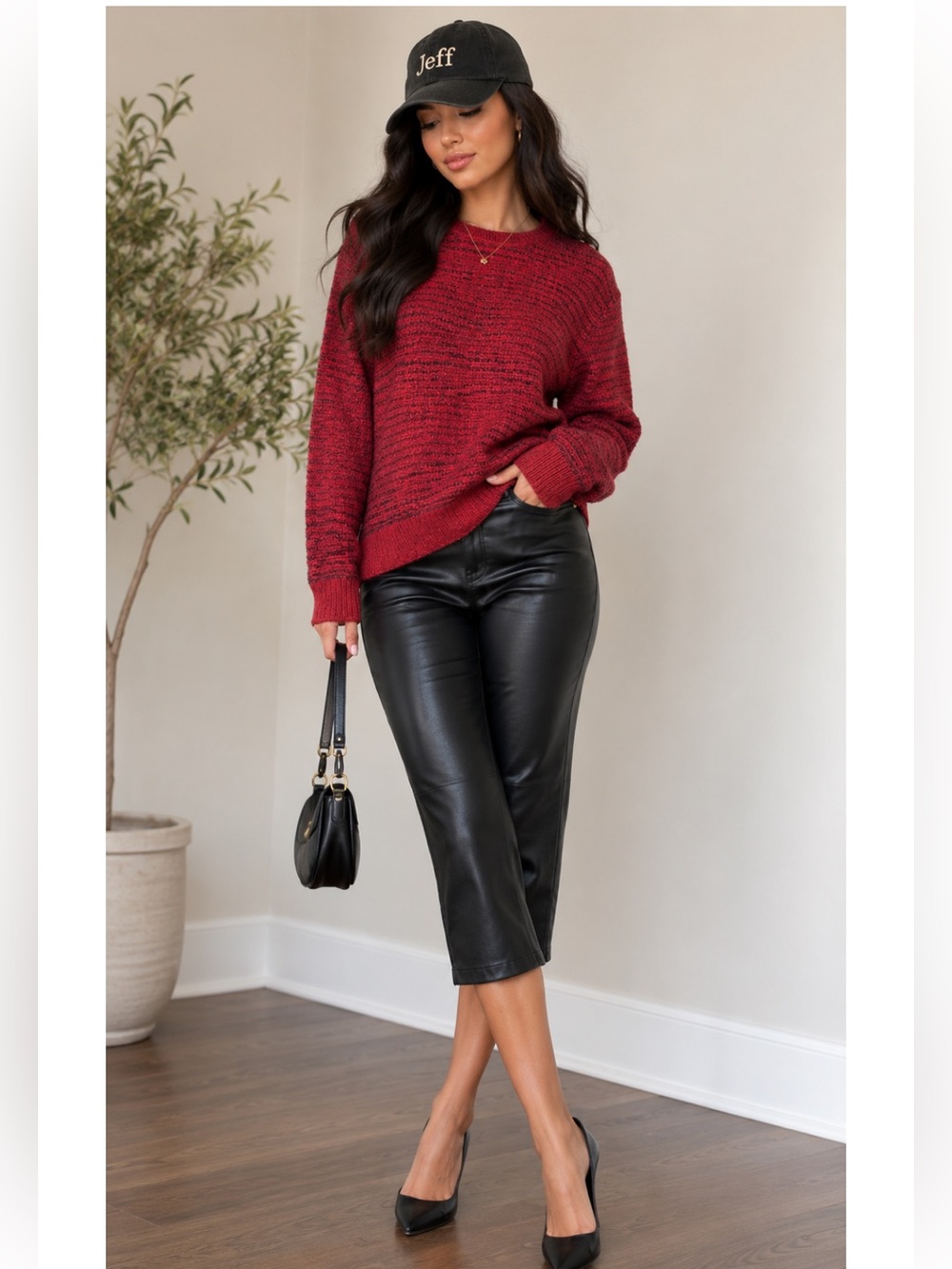 AllSaints Women’s Multi-toned Red-Metallic Crewneck Marled Knit Sweater